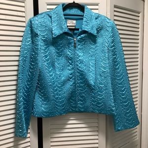 Joseph Ribkoff teal satin jacket.